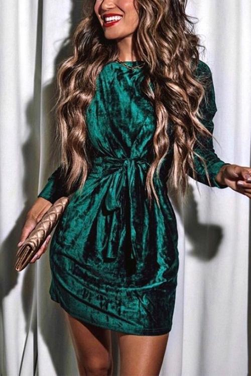 Long Sleeves Velvet Holiday Dress ...